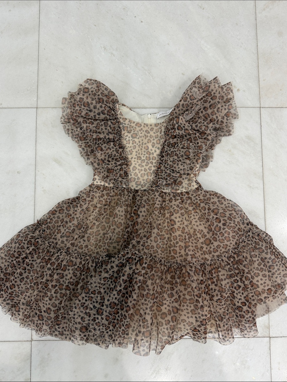 Mona Lisa Ruffled Leopard Tulle Dress in Brown